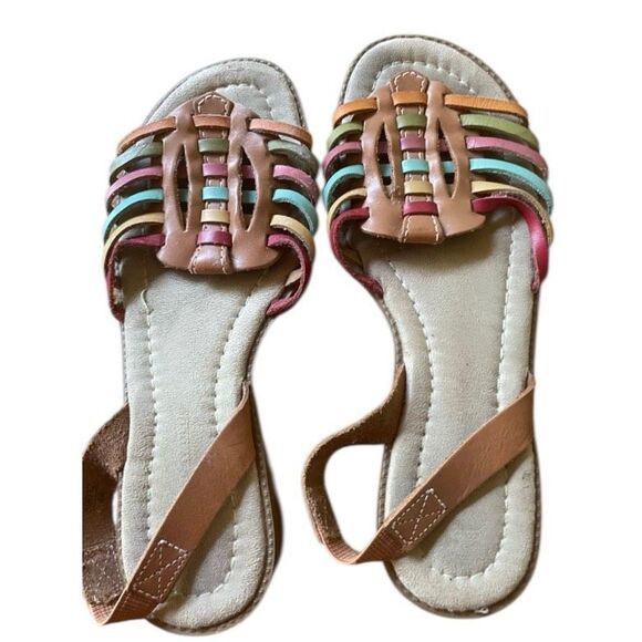 Montego Bay Club Leather Multicolor Strappy Flat Sandals Women’s Size 8.5 - Picture 1 of 2